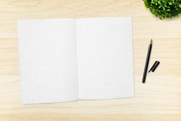 Blank Notebook Table Top View Copy Space Flat Lay — Stock Photo, Image
