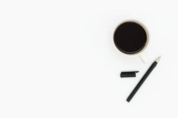 Kávé Csésze Toll Fehér Háttér — Stock Fotó