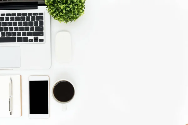 Mesa Escritório Hipster Branco Com Laptop Suprimentos Vista Superior Com — Fotografia de Stock