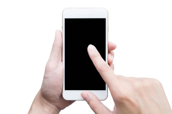 Homem Usando Smartphone Fundo Branco Isolado — Fotografia de Stock