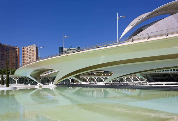 Zwembad en brug in de stad van kunst en Wetenschappen in Valencia — Stockfoto
