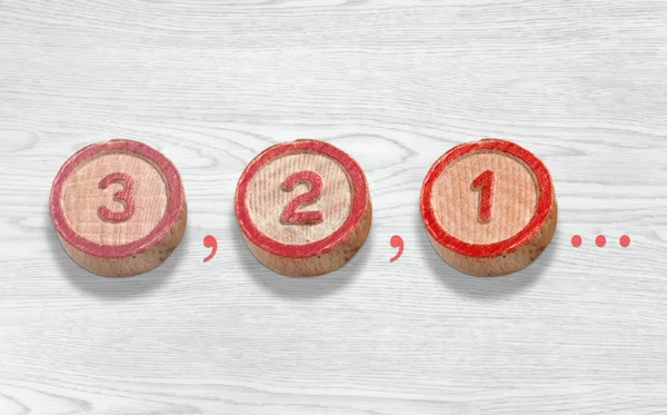 Three Wooden Pieces Depicting the Countdown from Three to One — Stock Photo, Image