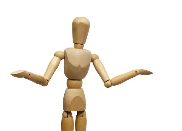 Isolated Wooden Human Mannequin White Background Arms Spread — Stock Photo, Image