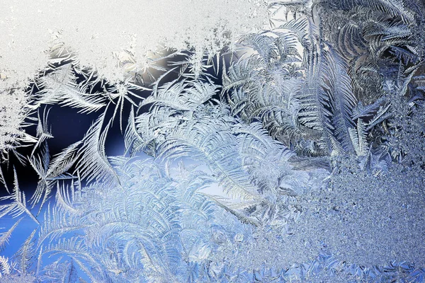 Cristais de gelo em vidro de janela — Fotografia de Stock