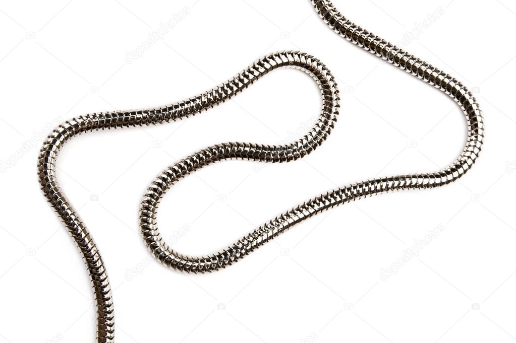 Silver chain on white background.