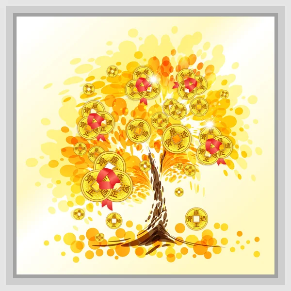 Árbol de dinero con monedas de oro — Vector de stock