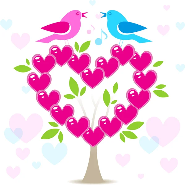 Love tree with two birds — Stock Vector