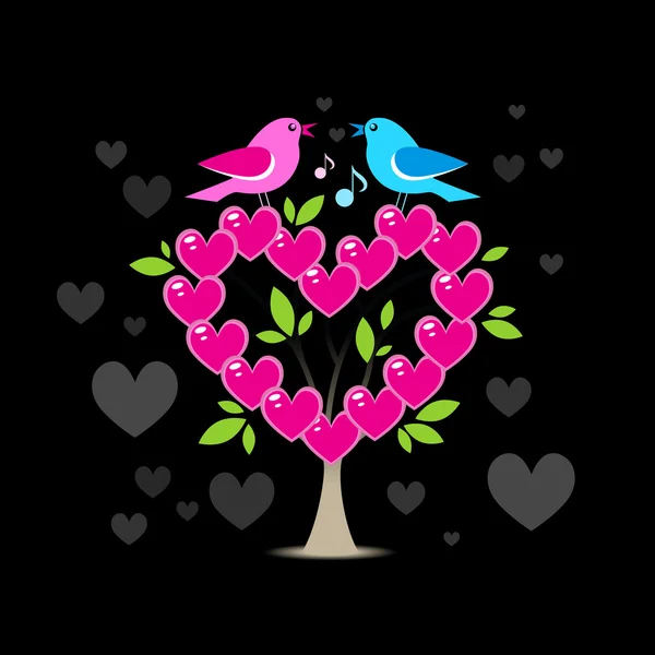 Love tree with two birds — Stock Vector