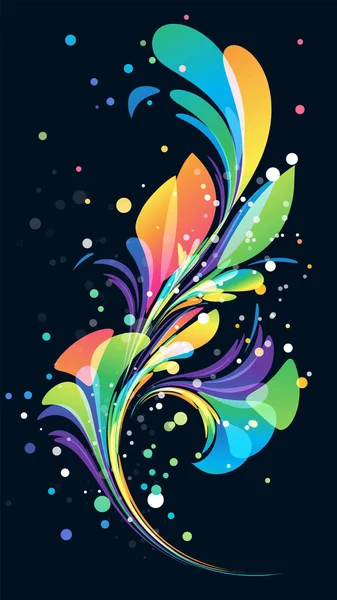 Multicolored abstract floral element on black background — Stock Vector