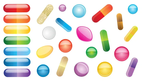 Set de píldoras multicolores — Vector de stock