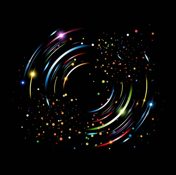Rotação circular de linhas coloridas sobre fundo preto — Fotografia de Stock