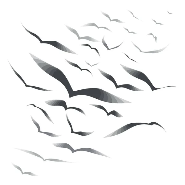Bandada de aves sobre un fondo blanco — Vector de stock