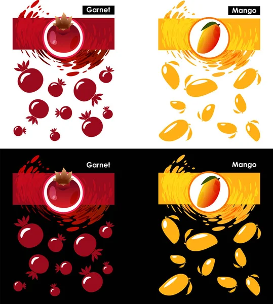 Definir ícone de modelo de fruta, granada e manga — Vetor de Stock