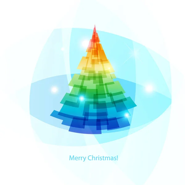 Kart Merry Christmas, ışık mavi arka plan üzerinde renkli Ladin — Stok Vektör