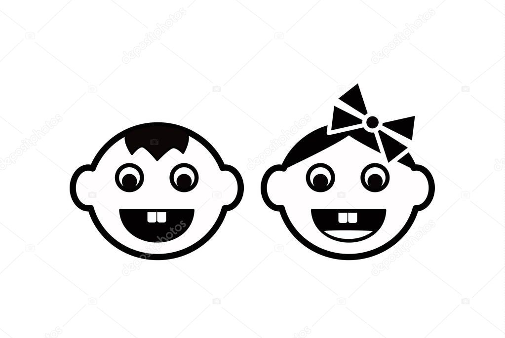 Kids icon vector, cute baby face boy and girl sign