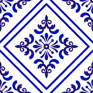 Mavi ve beyaz döşeme deseni