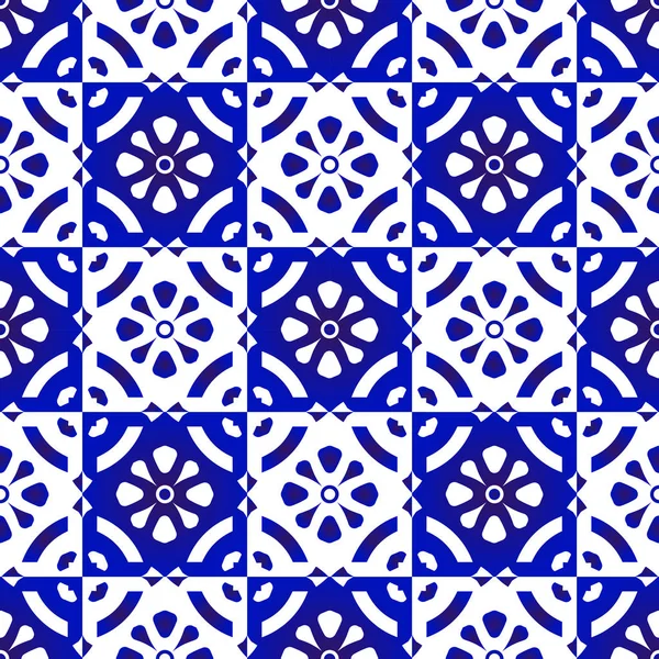 Pola ubin biru dan putih - Stok Vektor