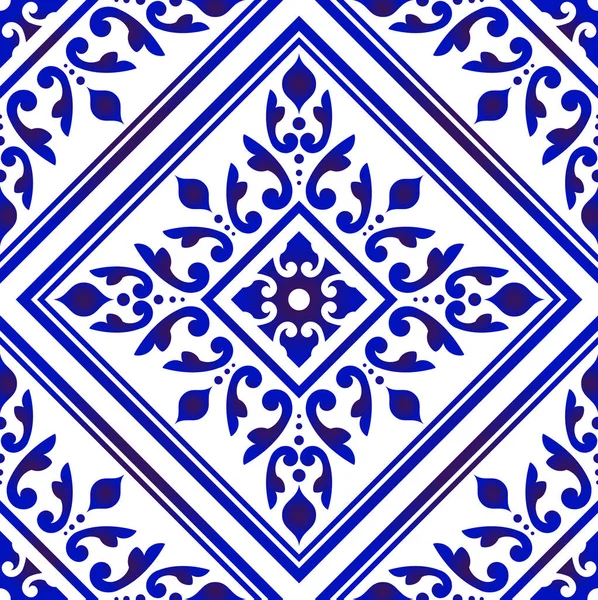 Bunga dekoratif biru dan putih - Stok Vektor