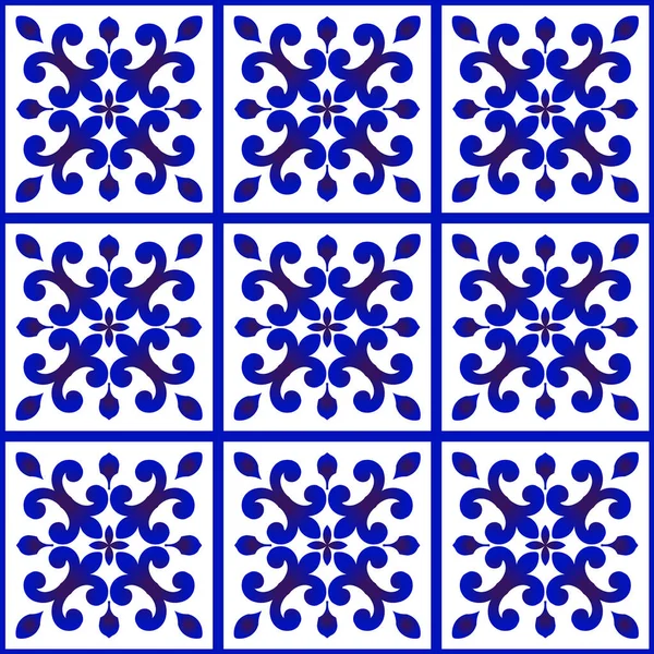 Bloemenpatroon blauw en wit — Stockvector