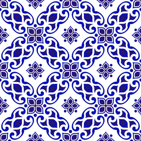 Pola batik biru dan putih - Stok Vektor