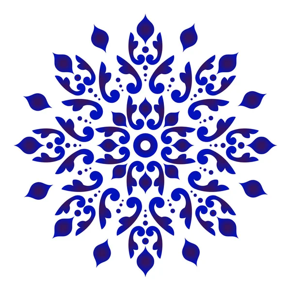Abstraktes Blumen Mandala Blau Weißes Blumenornament Für Design Kaleidoskop Yoga — Stockvektor