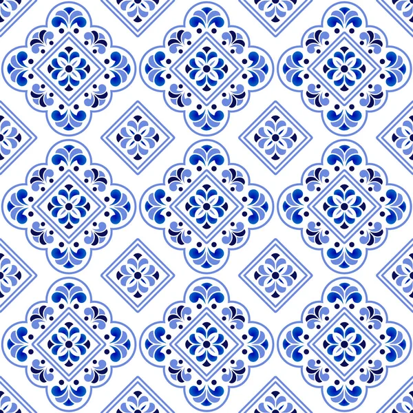 Design carrelage bleu et blanc — Image vectorielle