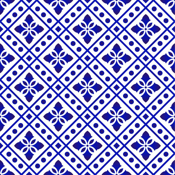 Azulejo padrão azul e branco — Vetor de Stock