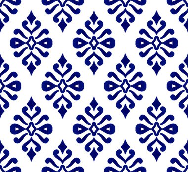 mavi ve beyaz damaske kusursuz desen