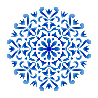 Mavi ve beyaz çiçekli yuvarlak