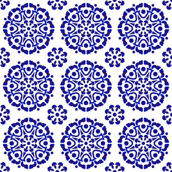 Pola bunga biru dan putih - Stok Vektor