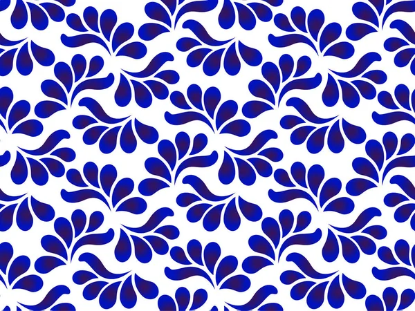 Patrón de cerámica azul y blanco con hojas — Vector de stock