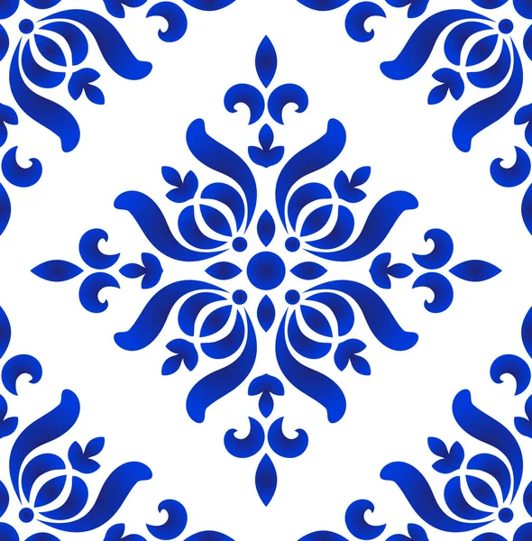 Pola kuntum bunga biru dan putih - Stok Vektor