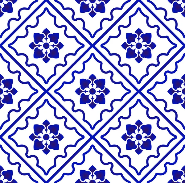 Fleur motif bleu et blanc — Image vectorielle