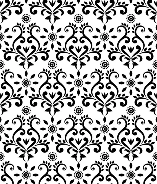 Vinobraní Damašek Vzor Barokní Černobílé Tapety Dekor Krásné Batik Květinové — Stockový vektor