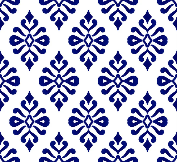 Синьо-білий безшовний візерунок з дамами — стоковий вектор