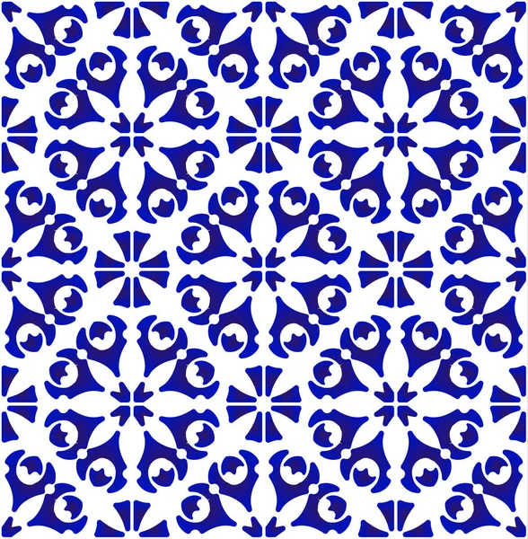 Pola Floral Biru dan Putih - Stok Vektor