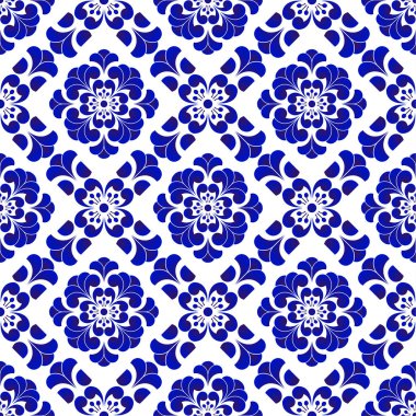 mavi ve beyaz çiçek deseni