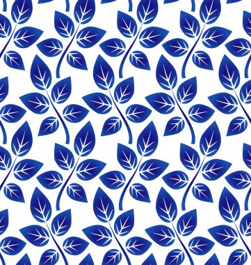 Yaprak deseni mavi ve beyaz
