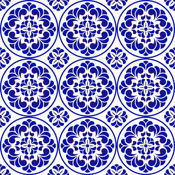 Blue and white pattern flower — Stock Vector