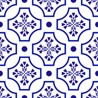 Mavi ve beyaz döşeme deseni