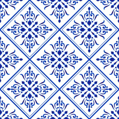 seramik fayans deseni, porselen dekoratif arkaplan tasarımı, mavi ve beyaz desenli vektör çizimi, güzel tavan arkaplan örtüsü ve barok tarzı.