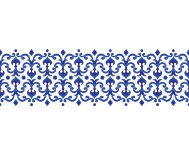 Kusursuz sınırlar, soyut Japonya ve Çin tarzı süsler, porselen resmin taklit edilmesi, mavi ve beyaz seramik çizgi tasarımı, vektör çizimi