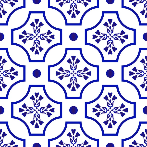 Patrón azulejo azul y blanco — Vector de stock