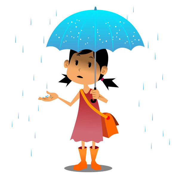 Vector Girl and Umbrella in Rainy Day