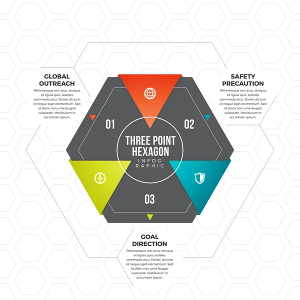 Tre punkt Hexagon Infographic — Stock vektor