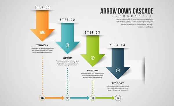 Seta para baixo Infográfico em cascata — Vetor de Stock