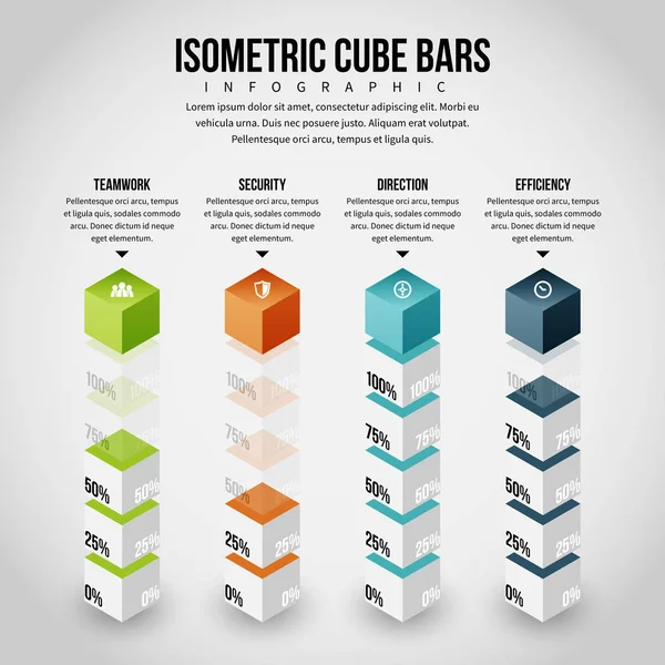 Barras de cubo isométrico Infográfico — Vetor de Stock