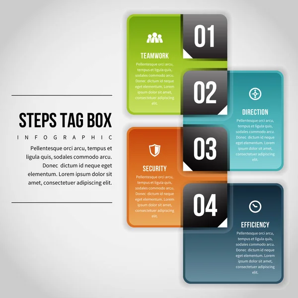 Étapes Tag Box Infographie — Image vectorielle