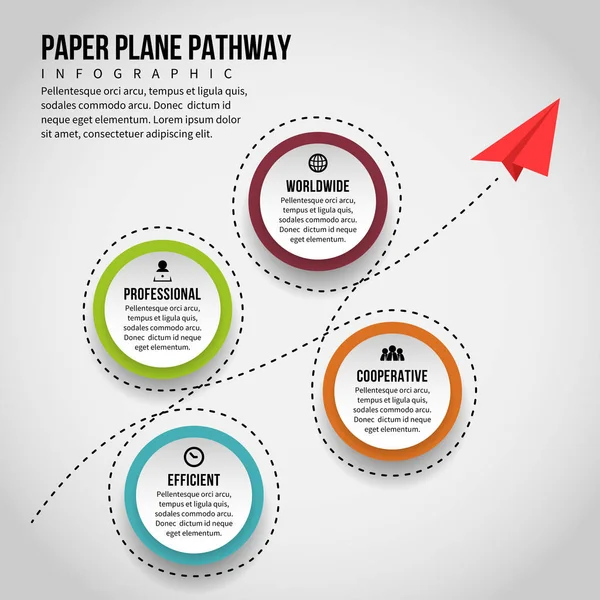 Infografía de la ruta del avión de papel — Archivo Imágenes Vectoriales