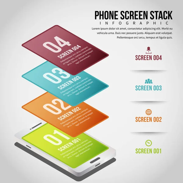 Infografía de pila de pantalla del teléfono — Vector de stock